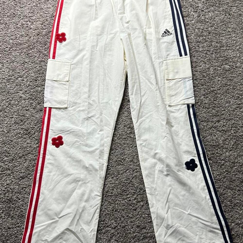 Adidas white cargo pants with